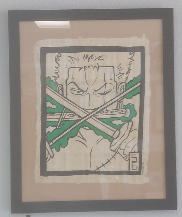 Zoro from One Piece anime painted on Papyrus