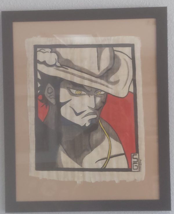 Mihawk from One Piece anime painted on Papyrus