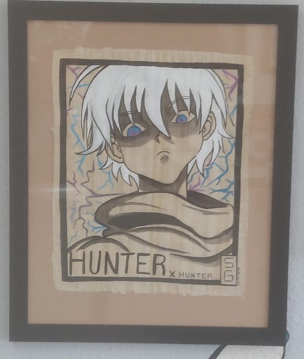 Killua from HunterxHunter anime painted on Papyrus