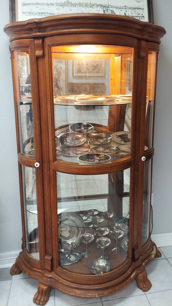 Lighted Wood and Glass Curio Cabinet