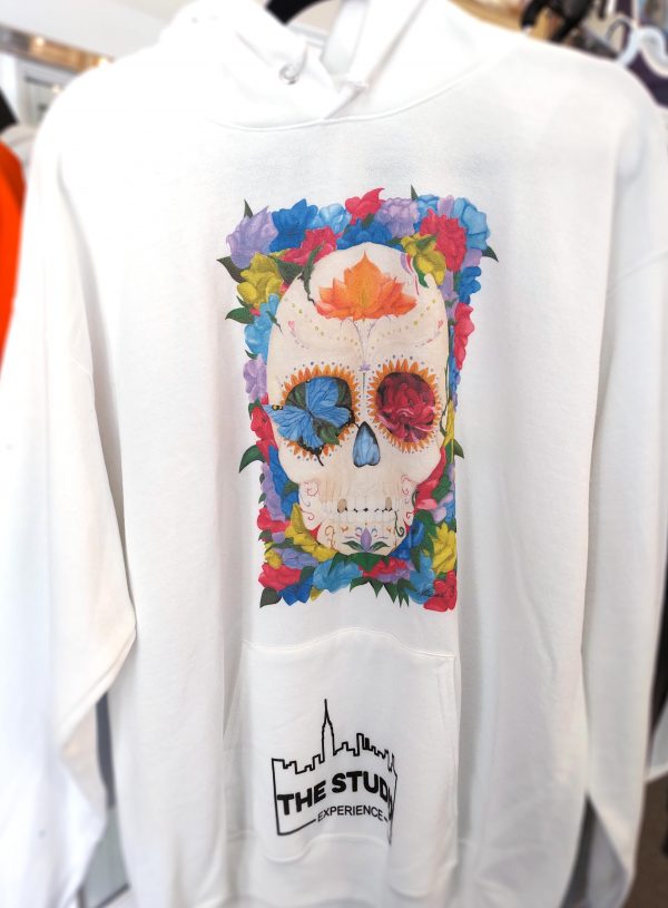 Sugar Skull on a white hoodie